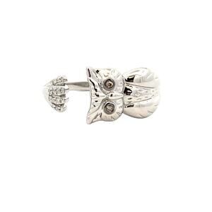 Genuine .05ct Diamond Owl Animal Ring 925 Sterling Silver Adjustable Size